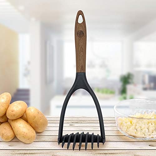 Potato Mashers with Woodlike Soft Touch Handle for cooking-Stylish and Comfortable Grip Nylon Potatoes Pressure Hand Mashed Tool for NonStick Cookware