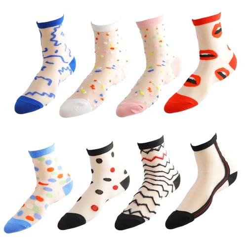 Lace Sheer Socks Women, Transparent Mesh Ankle For Womens, Transparent Design, Refreshing And Breathable, Comfortable Fit, Can Be Easily Matched With Sneakers, High Heels, Sandals（8 Pairs）