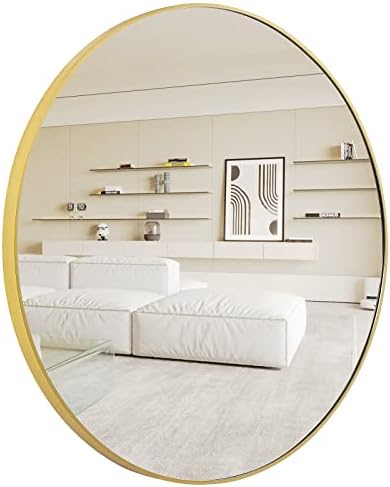 Round Mirror, 48''Gold Metal Frame Wall Mirrors for Bathroom,Entr...