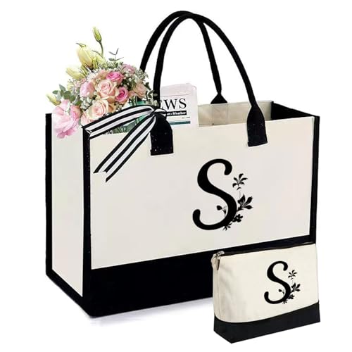 Presentes personalizados para mulheres - Bolsa de praia e bolsa de maquiagem, bolsas exclusivas para Natal, aniversário, férias, casamento, presentes de aniversário com monograma para mulheres, esposa
