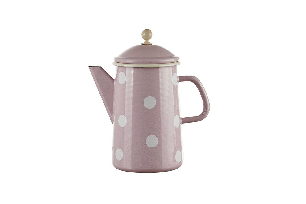 Münder Emaille - Kaffeekanne, Teekanne - Kanne - Emaile - 1,6 Liter - Farbe: Rosa mit weißen Punkten