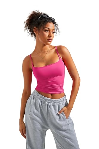 SUUKSESS Women Sexy Square Neck Tank Top Summer Y2K Going Out Tops Casual Sleeveless Basic Cami Shirts (Hot Pink S)