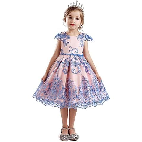 HNXDYY Girls Lace Embroidered Backless Princess Birthday Christmas Party Dress Size (110) 3-4 Years Pink Cover