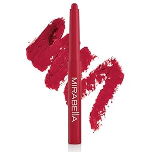 Mirabella – Velvet Matte Lip Crayon, Retractable Highly-Pigmented 2-in-1 Makeup, Long-Lasting Hydrating Lipstick Crayon + Lip Liner, Moisturizing Cream-to-Matte Lipcare Formula, Gameday Red