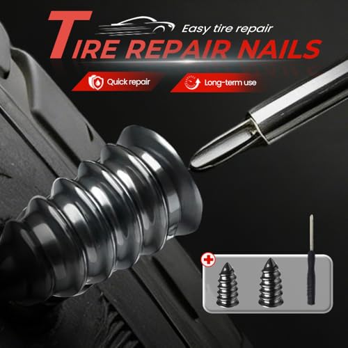 Image of Tire Repair Nails Kit, 2 Size Tire Plug Kit with Screwdriver (20 Pcs) | Two Repair Sizes; Screw-In Installation; Durable Rubber & Metal; Compatible with Tubeless Tires; Portable Repair Kit