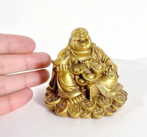 Estatua de Buda sonriente de latón Feng Shui pequeña miniatura 6