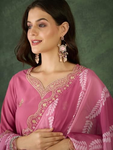 Image of Naixa Women's Rayon Embroidered Straight Kurta with Pant and Dupatta Sets (NX-795)