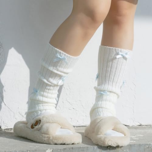 Image of Fashion Girl Knit Leg Warmers Harajuku Bow Decor Loose Socks Vintage Kawaii Leg Sleeves Lolita Socks