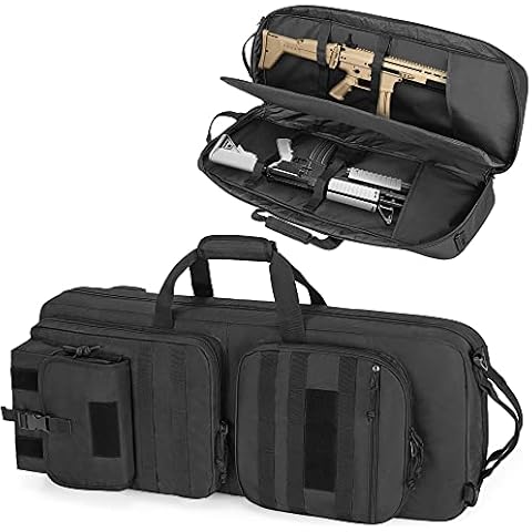 DSLEAF 28 Inch Double Soft Rifle Case, Padded Rifle Backpack with Lockable Zippers and Pockets for Accessory, Tactical Short Barrel Rifle Bag Perfect for Shooting and Hunting Cover