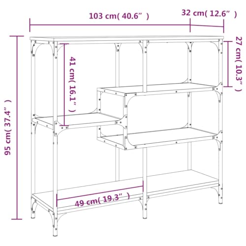 Mesa consola Sonoma gris madera de 103x32x95 cm con marco de metal estable 3