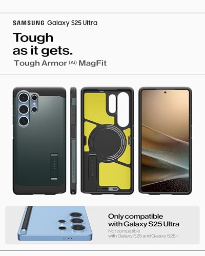 Image of Spigen for Galaxy S25 Ultra Case, Tough Armor MagFit [Kickstand] [Compatible with MagSafe] [Military-Grade Protection] - Abyss Green