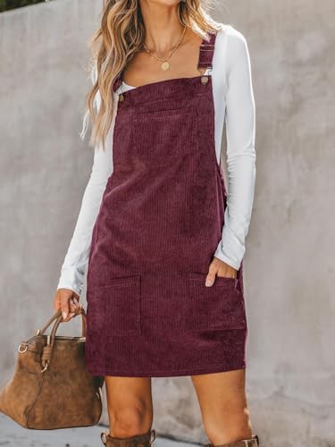 Image of CUPSHE Women Corduroy Fall Dresses Front Bib Pocket Square Neck Wide Strap Casual Overall Mini Dress