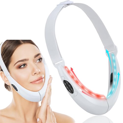 V Face Shaping Massager EMS Jawline & Double Chin Reducer Microcurrent Face Lift Device with Red & Blue LED Light Therapy Skin Tightening Facial Massager 6 Modes & 8 Levels Handheld Home Use