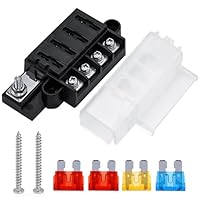 4-Wege-Flachsicherungsblock 12V Sicherungshalter Sicherungsträger mit 4pcs Standard Flachsicherungen (5A 10A 10A 15A) für Automobile, PKW, LKW, Boot, Marine, Wohnmobil
