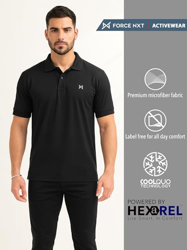 Image of Force NXT Men's Premium Microfiber Fabric Solid T-Shirt | Polo Neck Half-Sleeves T-Shirt for Men | Label Free with Anti-Static for Daily Uses