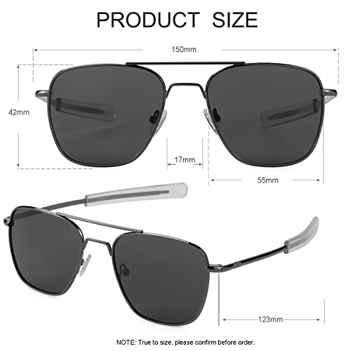 Image of JOVAKIT Men's Polarized Aviator Sunglasses Retro Military Style Pilot Sun Glasses Bayonet Temples UV400 Protection
