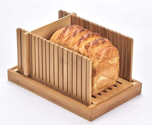 Unibos Bamboo Bread Slicer Loaf Cutting Board & Knife Slicing Guide Adjustable, Foldable, Compact for Homemade or Bought Bread Cakes & Loaves