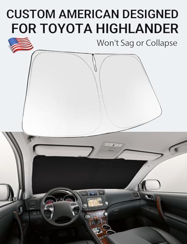 Image of Proadsy 2026 Upgrade Windshield Sun Shade for Toyota Highlander 2008-2013 Foldable Front Sunshade Protector Sun Visor Blocks UV Rays Keep Car Cooler