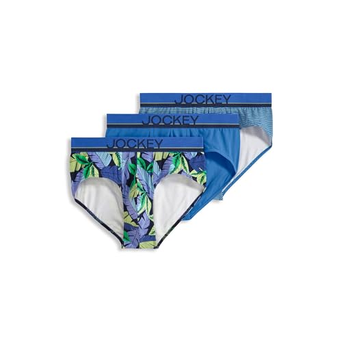 Jockey Men's Underwear True Style Brief - 3 Pack, Fanning Flora/True Blue/Frolic Stripe, L