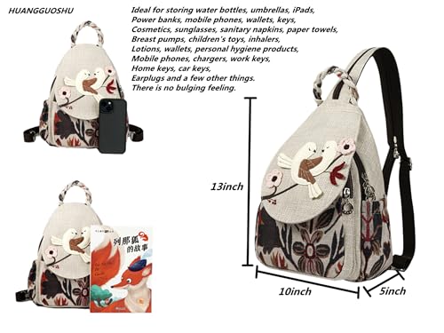 Image of Small Canvas Backpack, Retro Boho Washed Hippie for Women Daily Commute (Two Little Birds Decorations)