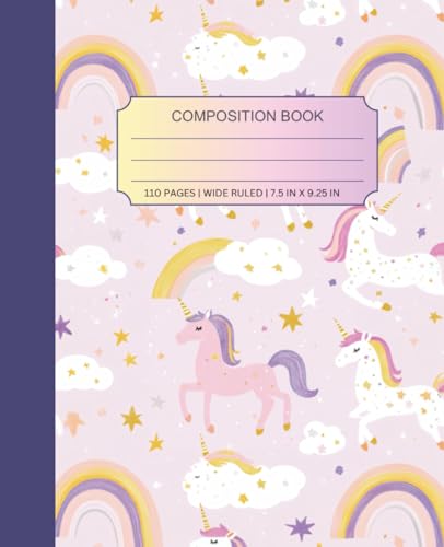 Unicorn theme Cute & Colorful Composition Notebook for Girls, Wid...