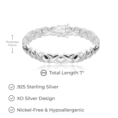 MORGAN & PAIGE .925 Sterling Silver XOXO Hugs and Kisses Tennis Bracelets for Women - Polished Finish Elegant Design for Friendship and Relationship, Silver Bracelets for Women 7 inch3