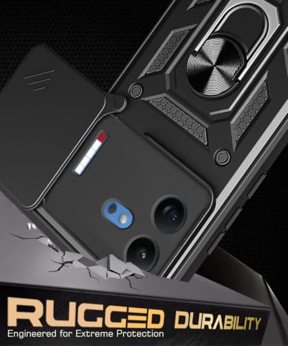 Image of WOW IMAGINE Tough Armor Bumper Mobile Back Case for Nothing Phone 4b 5G | Sliding Camera Cover | Shock Proof 360 Protection | Hybrid PC + TPU | Ring Holder with Kickstand - Black