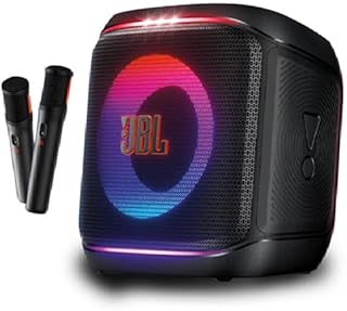 مكبر صوت بارتي بوكس انكور الجيل الثاني مع ميكروفون، مكبر صوت بلوتوث محمول مزود بميكروفونين لاسلكيين بإضاءة ليد مع خاصية كاريوكي، للاستخدام الخارجي عبر البلوتوث من جيه بي ال