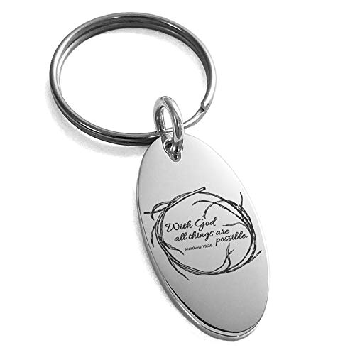 Stainless Steel With God All Things Are Possible Matthew 19:26 Small Oval Charm Keychain Keyring