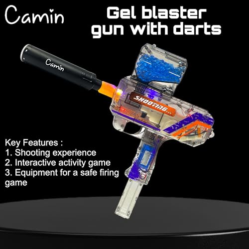 Camin Gel Blaster Gun | Automatic Ball Shooter | Safe & Non-Toxic | Fun Outdoor Toy for Adults | Electric Operated | Ideal Birthday & Return Gift (Uzi Transparent with Light, 10K Gel Balls)