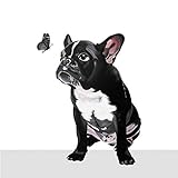 artaslf Französische Bulldogge Hund Aufkleber Haustier Tier Schmetterling Schwarz-Weiß Wandkunst Gemälde Wandaufkleber Wandaufkleber für Kinderzimmer 30x50cm