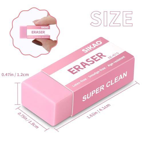 SIKAO Pinke Radiergummis, 6er Pack – Radiergummi Mädchen & Schule, Latexfrei & Weich – Bunte Block-Radierer für sauberes Radieren, Ideal für Hausaufgaben, Malen, Basteln & Einschulung (Pink Edition)