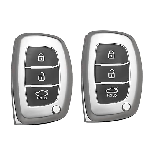 Image of SIAGO TPU Key Cover Compatible with Hyundai Aura Elantra I.10 Grand Nios I.20 Elite Verna 4S Creta I.10 Grand I.20 Activa Tucson Xcent 3 Button Smart Key (Grey Pack of 2)