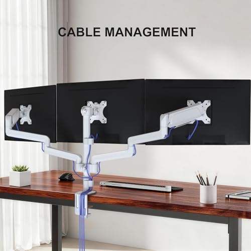 Image of WALI Triple Monitor Mount for 13-32 inch Screens, Adjustable 3 Monitor Desk Mount with Swivel, Tilt, Clamp & Grommet Kit, Triple Monitor Stand for Desk, VESA 75x75 /100x100mm (GSDM003W), White