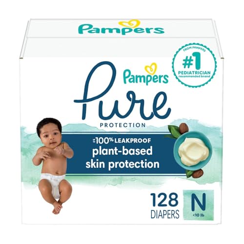 Image of Pampers Pure Protection Diapers Newborn - Size 0, 128 Count, Hypoallergenic Premium Disposable Baby Diapers