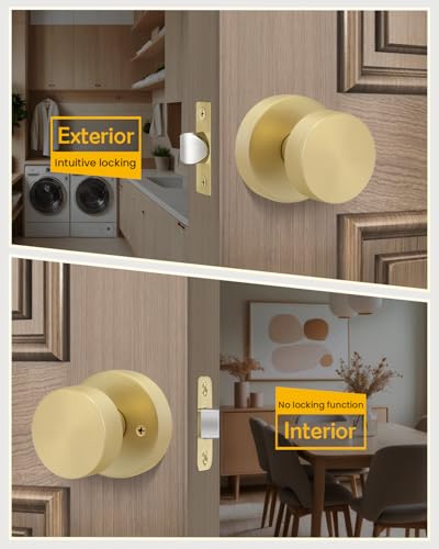Image of Goldenwarm Gold Door Knobs Passage, Zinc Alloy Keyless Brushed Gold Door Knobs Interior for Hallway & Closet & Living Room, Non-Locking Function, Adjustable & Reversible (4 Pack)
