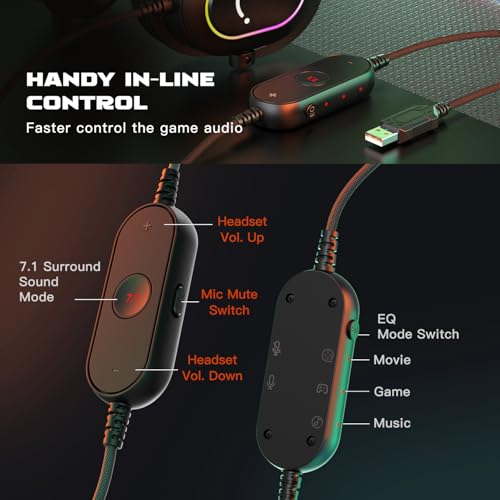 image for FIFINE Gaming Headset for PC-Wired Headphones with Microphone-7.1 Surr