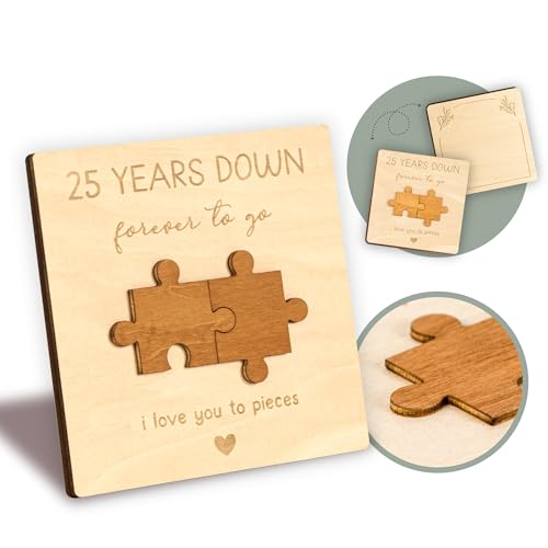 WOODAMORE 25th Anniversary Card Gifts for Husband Wife - 25th Wedding Gift Anniversary Card for Couple, 25 Year Anniversary Wood Gifts for Him Her, Happy 25 Years Marriage Present for Parents