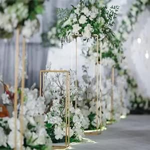 Miniatura 3 de 4 piezas de centro de mesa de flores de boda para arreglos florales, centros de mesa de jarrón dorado para mesa de boda, jarrones rectangulares de