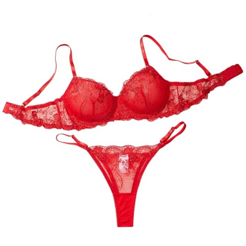 Image of Sexy Floral Embroidered Flower Mesh Underwire Push Up Lingerie Set
