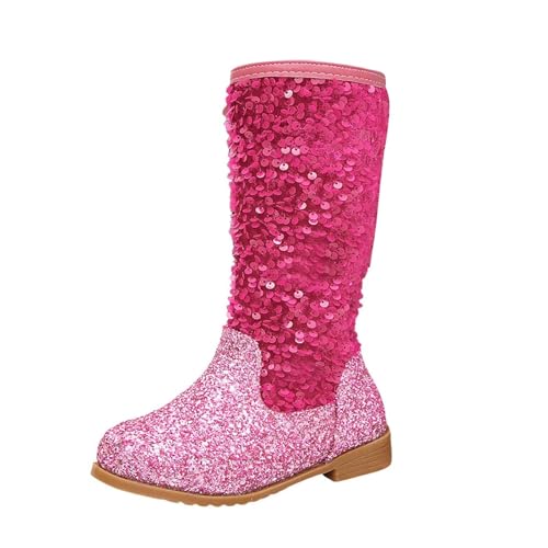 IWIHMIV Toddler Girl Princess Boots Mid Calf Glitter Riding Boots for Girls Non Slip Winter Long Booties with Zipper - Main Image