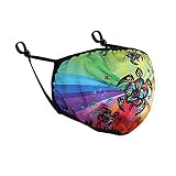 WIRESTER Unisex Cloth Face Mask with Adjustable Ear Loops, 2 Layer Fabric Face Cover Fashionable Design - Flower & Turtles
