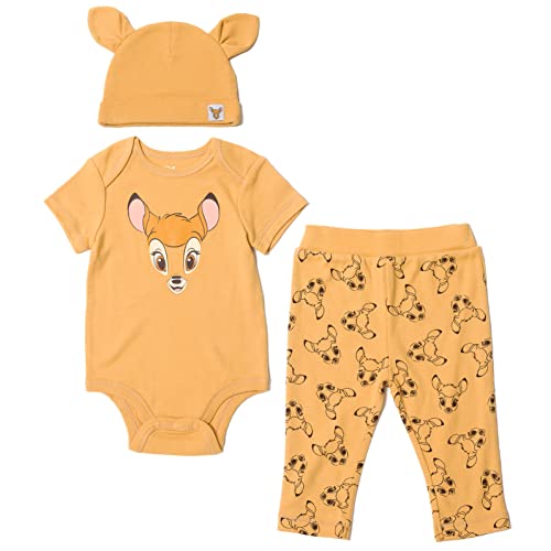 Image of Disney Mickey Mouse Minnie Mouse Lion King Winnie The Pooh Baby Bodysuit Pants and Hat 3 Piece Outfit Set Newborn to Infant