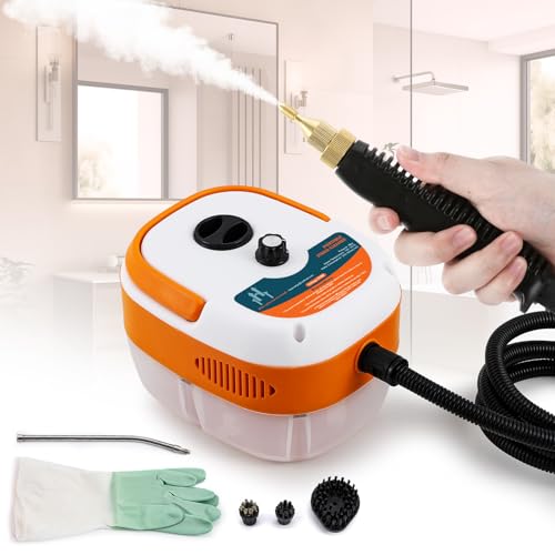 Hapyvergo 2500W Handheld Steam Cleaner, Pressurized Steam Cleaning Machine with 3 Brush Heads, 20s Heat Up, 1L Tank, Multipurpose Mini Portable Steamer for Tile, Grout, Furniture, Kitchen, Car, Home