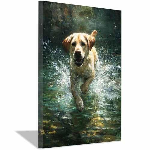 Tableau sur toile chien Labrador vert 60x80cm de style aquatique