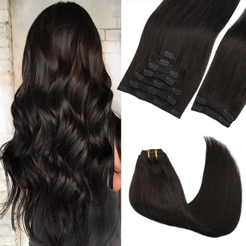 GOO GOO Clip in Hair Extensions Real Human Hair, Remy Human Hair Extensions Clip ins for Women, Natural Human Hair, 22inch 150g 9Pcs, 2 Dark Brown