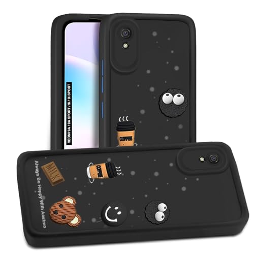 Image of AESTMO Back Case Cover for Redmi 9A | Cute Fun Cartoon 3D Ball | Coffee Silicone Case | Full Body Protection | Camera Protection Back Cover for Redmi 9A (Black)