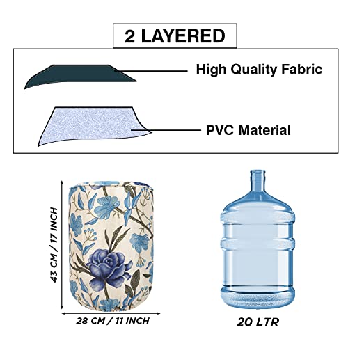 Image of Polyester Water Dispenser Bottle Cover Digital Printed with Elastic Closure & Dustproof Protector for 20 Ltr (Blue Floral, 17x11 Inch)