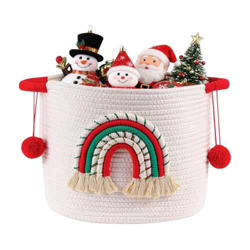 Cesti Regalo di Natale Vuoti con Arcobaleno, Cesto Portabiancheria in Cotone e Corda, Piccoli Cestini per la Lavanderia, Organizzatore per Decorazioni Natalizie, Cesto per Giocattoli per Soggiorno