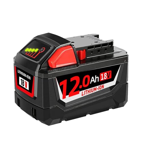 1PCS 12.0Ah/12000mAh 18V Replacement for Milwaukee M-18 battery Compatible with Milwaukee Battery M18 48-11-1811 48-11-1815 48-11-1820 58-11-1822 48-11-1828 48-11-1840 Cordless Power Tool